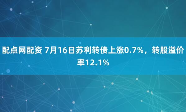 配点网配资 7月16日苏利转债上涨0.7%，转股溢价率12.1%